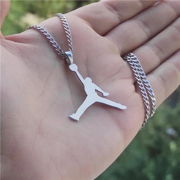 NEW Michael Jordan‎ Jumpman 23 Basketball SILVER Chain Necklace Pendant | GOAT - Picture 1 of 10